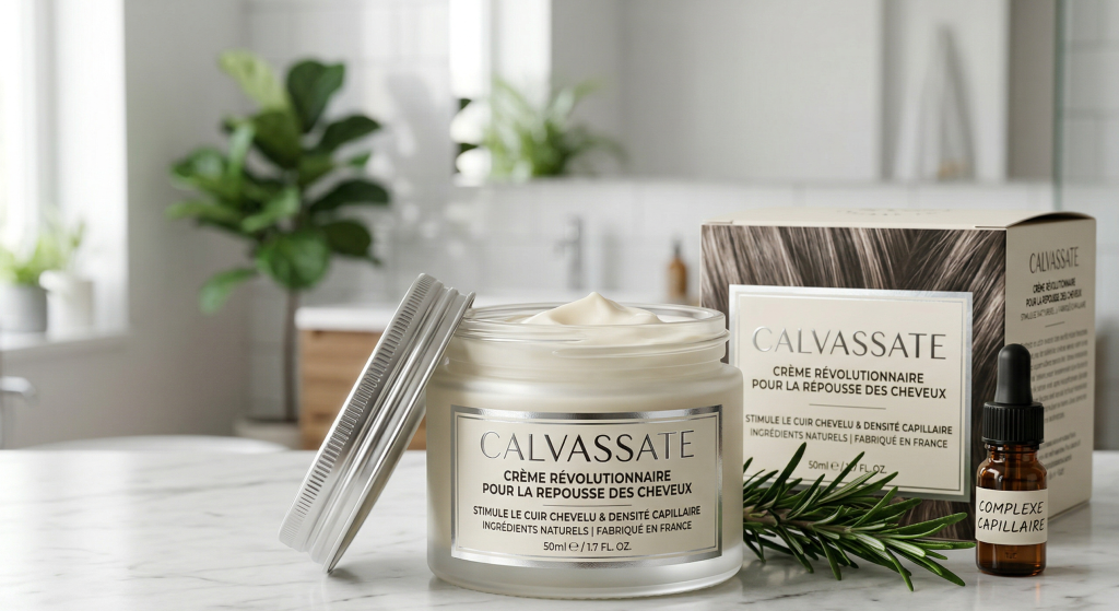Coffret représentant la crème calvassate pour la repousse de cheveux